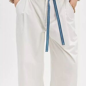 Free People White Wide Leg Pants with Blue Tie